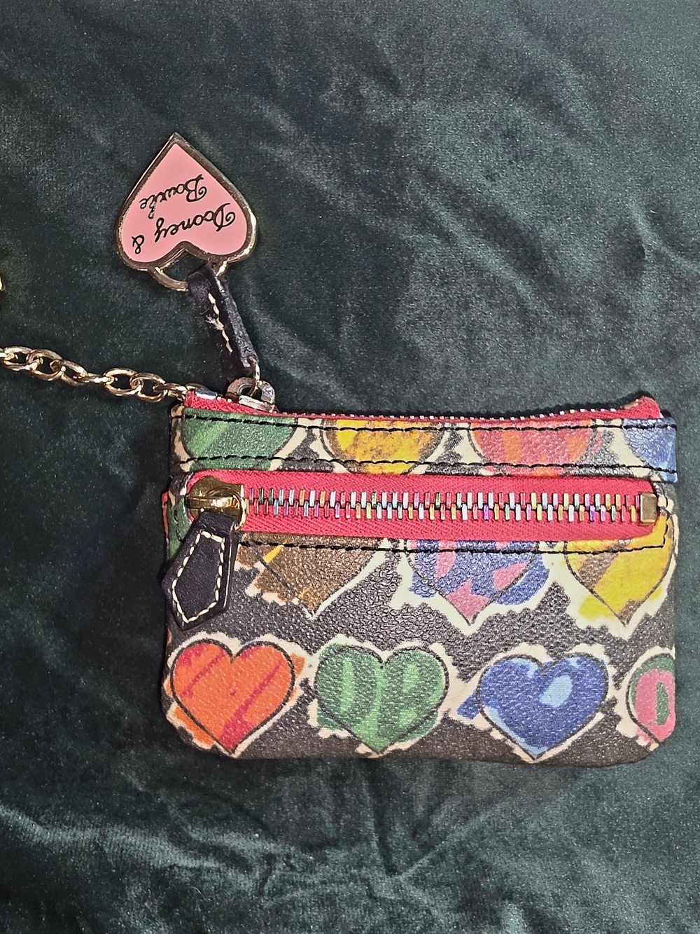 DOONEY & BOURKE Multicolor Heart Print Coin Pouch with Pink Heart Charm